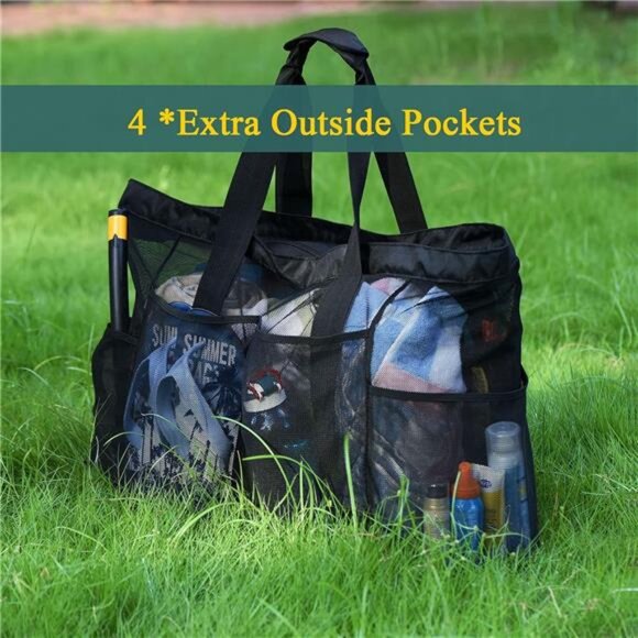 Extra Large Mesh Beach Pool Tote Bag for Family, Sandproof with Zipper - Picture 7 of 8